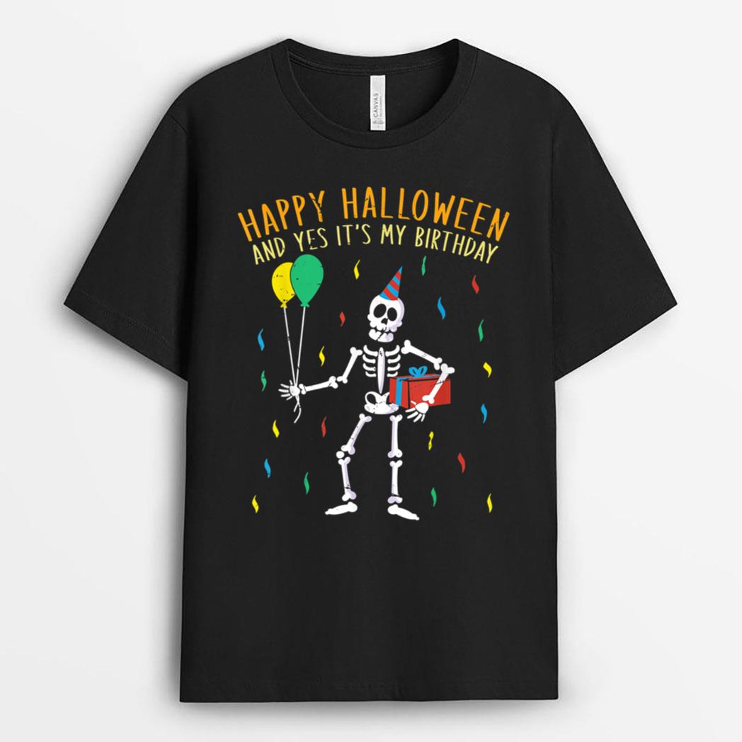 It's My Birthday Halloween Party Skeleton Kids Born October T-Shirt