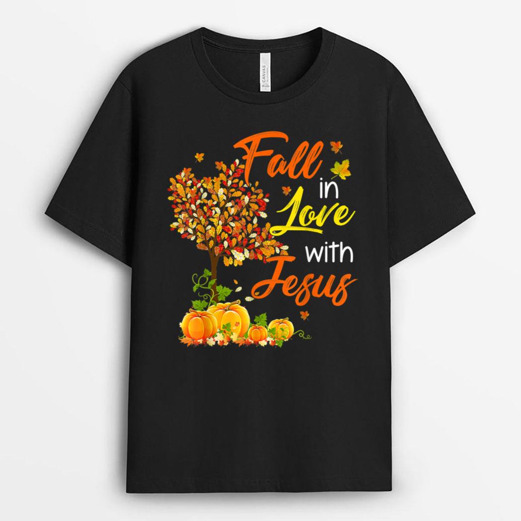 Jesus Autumn Fall in love with Jesus Thanksgiving T-Shirt