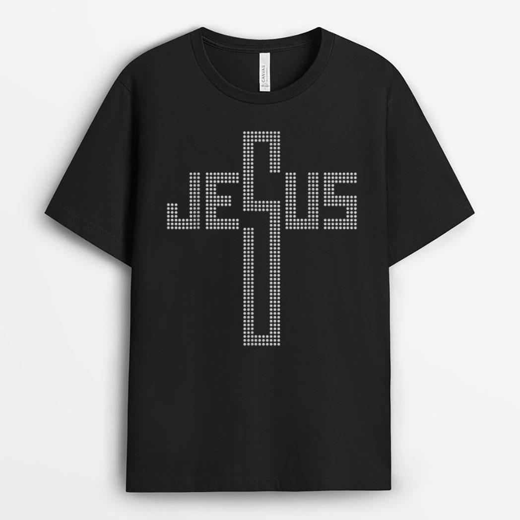 JESUS cross rhinestone Graphic Funny Christian woman T-Shirt