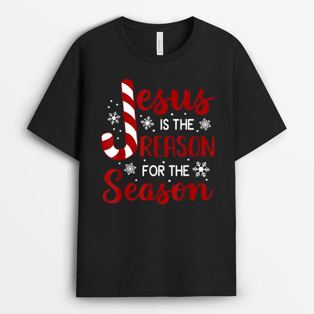 Jesus Is The Reason For The Season Christian Candy Cane Xmas T-Shirt