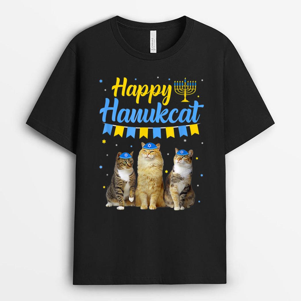 Jewish Hanukkah Cat Happy Hanukcat Christmas Sweater Cat T-Shirt