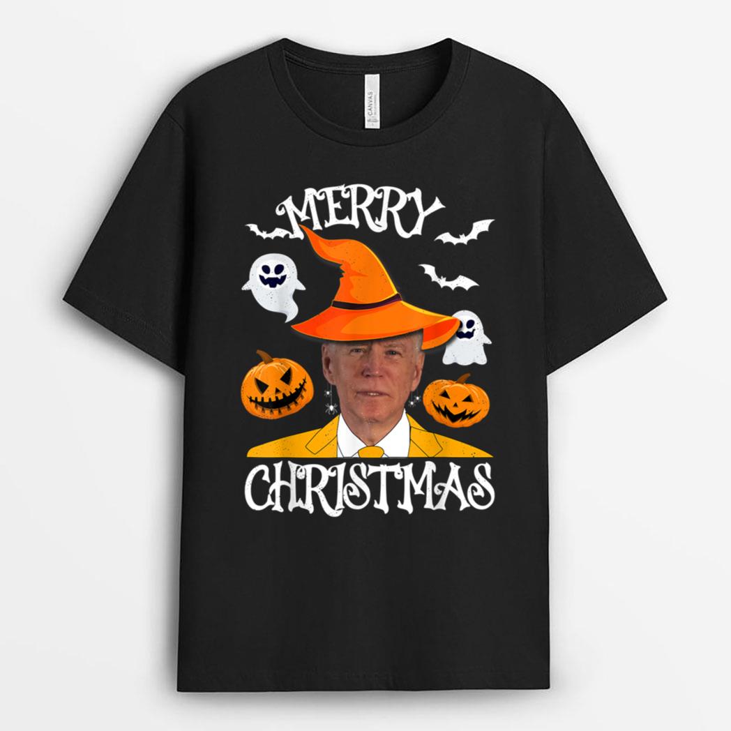 Joe Biden Merry Christmas Halloween Jokes Pumpkin Ghost T-Shirt