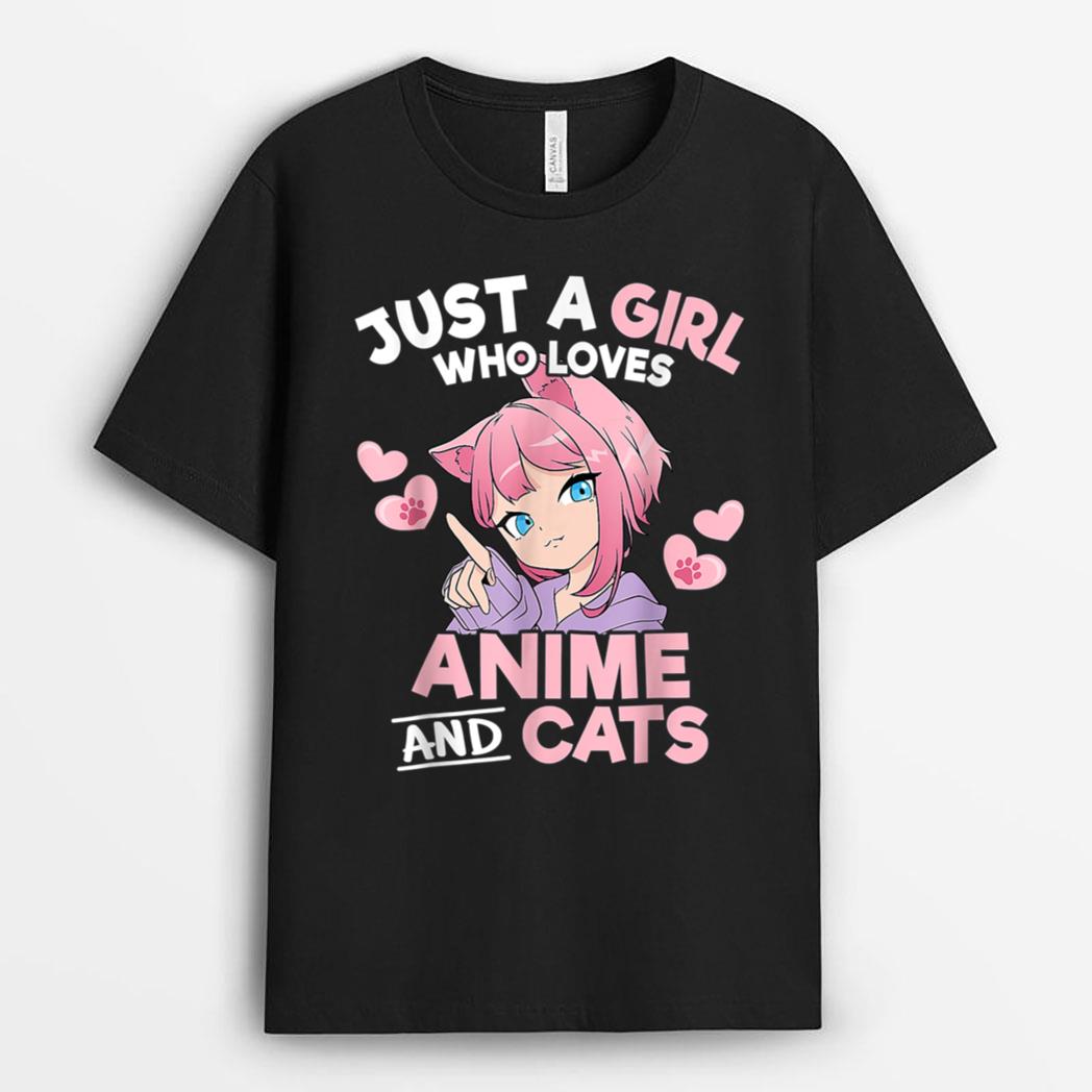 Just A Girl Who Loves Anime And Cats Cute Otaku Manga T-Shirt