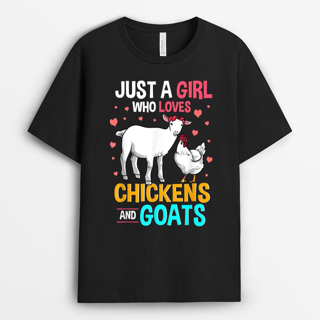 Just A Girl Who Loves Chickens And Goats Funny Farm Animals T-Shirt