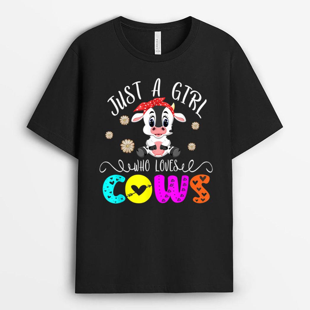Just A Girl Who Loves Cows Floral Cow Bow Tie Farmer Lover T-Shirt