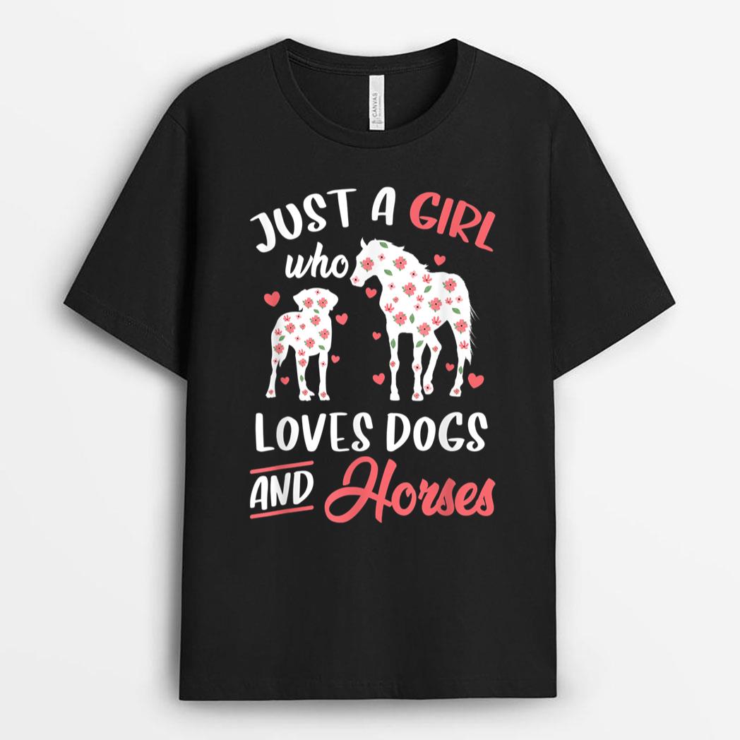 Just a Girl Who Loves Dogs And Horses Flowers T-Shirt
