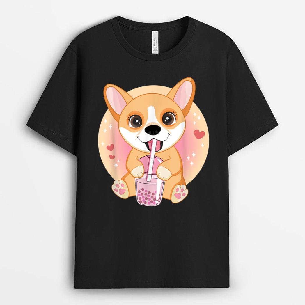 Kawaii Anime Corgi Lover Dog Boba Bubble Tea Cute Japanese T-Shirt