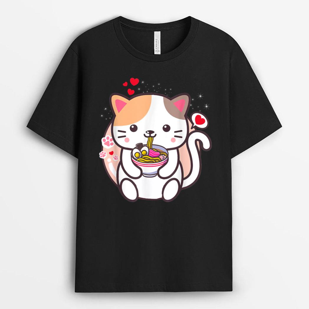 Kawaii Cat Ramen Japanese Black Anime Gift T-Shirt