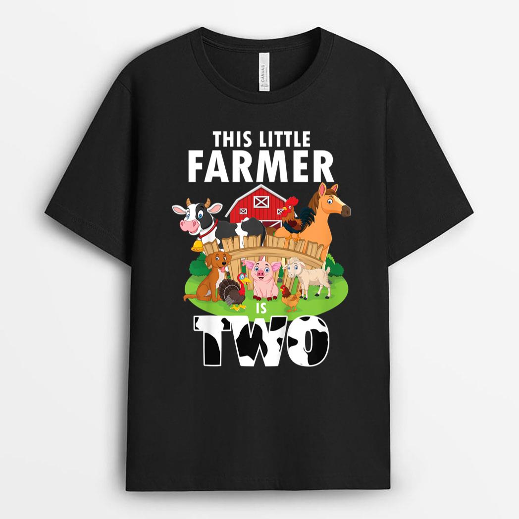 Kids 2 Years Old Boy Farmer 2nd Birthday Farm Animals Kids T-Shirt
