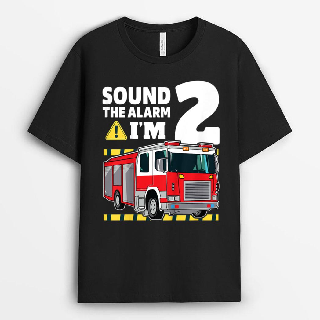 Kids 2nd Birthday Boy Fire Truck 2 Two Year Old Firefighter T-Shirt