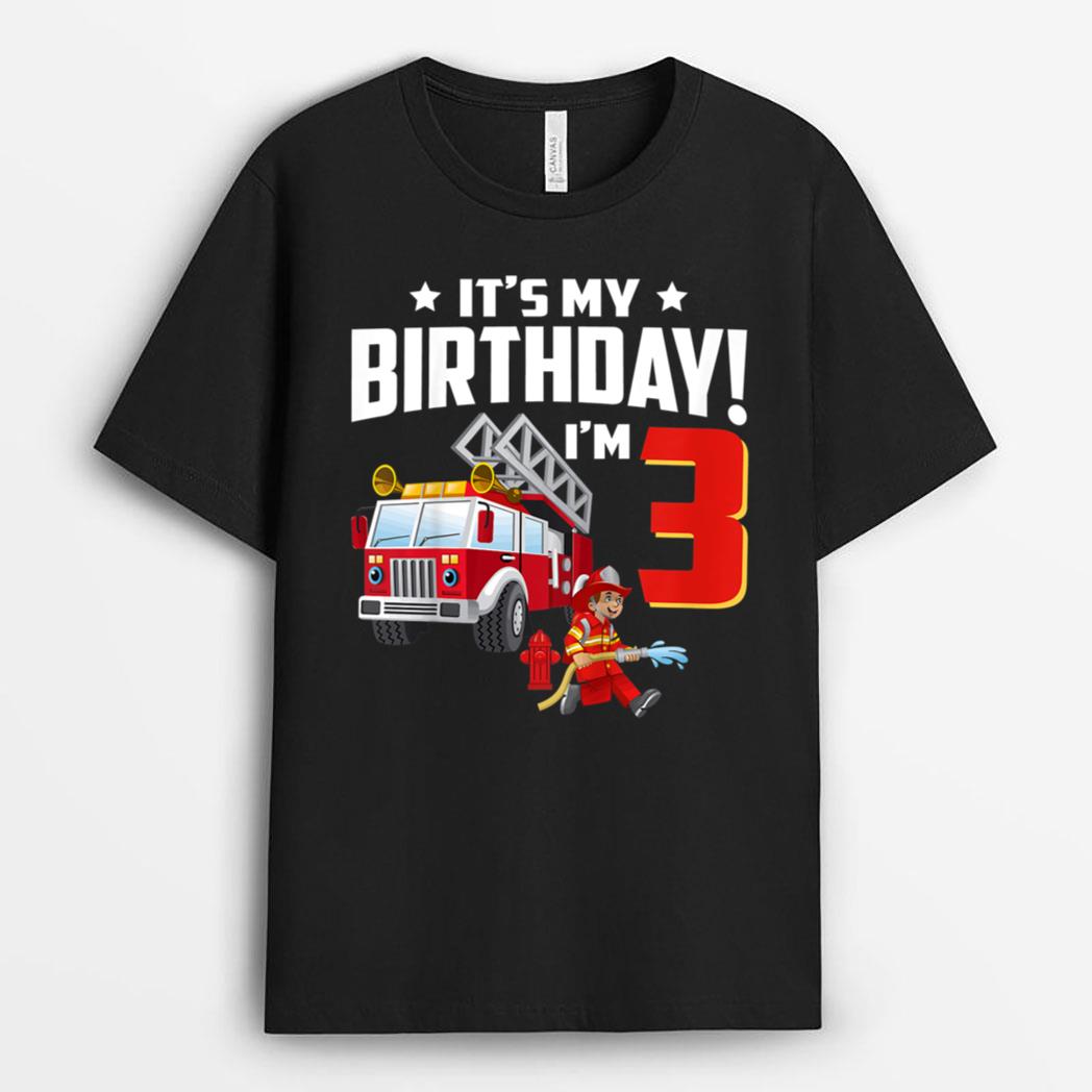 Kids 3 Year Old Gifts It's My 3rd Birthday Boy Fire Truck Fireman T-Shirt