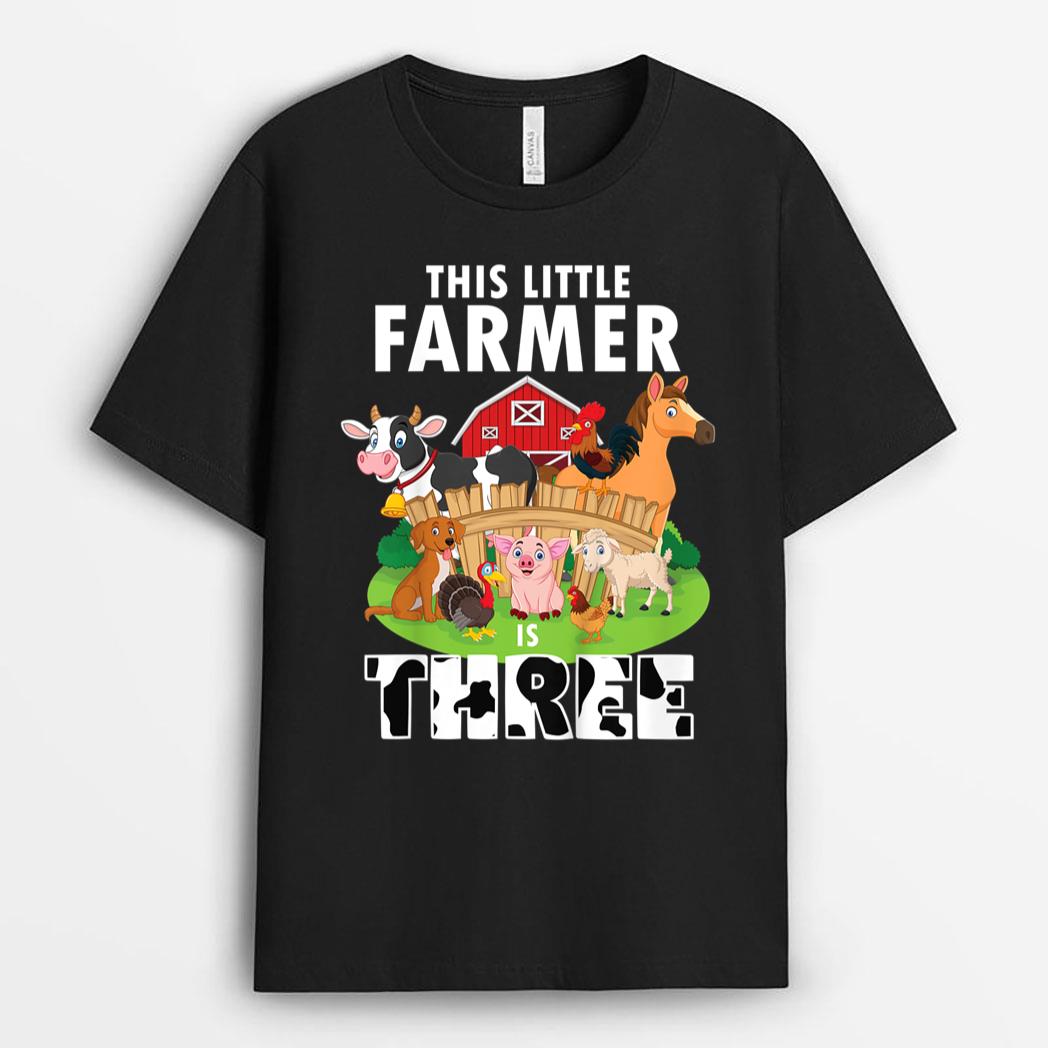 Kids 3rd Birthday Farm Animals Cute 3 Yrs Old Little Farmer T-Shirt