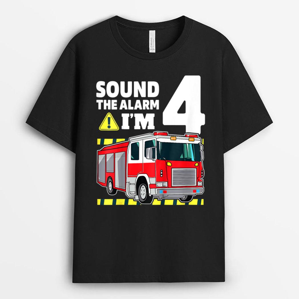 Kids 4th Birthday Boy Fire Truck 4 Four Year Old Firefighter T-Shirt