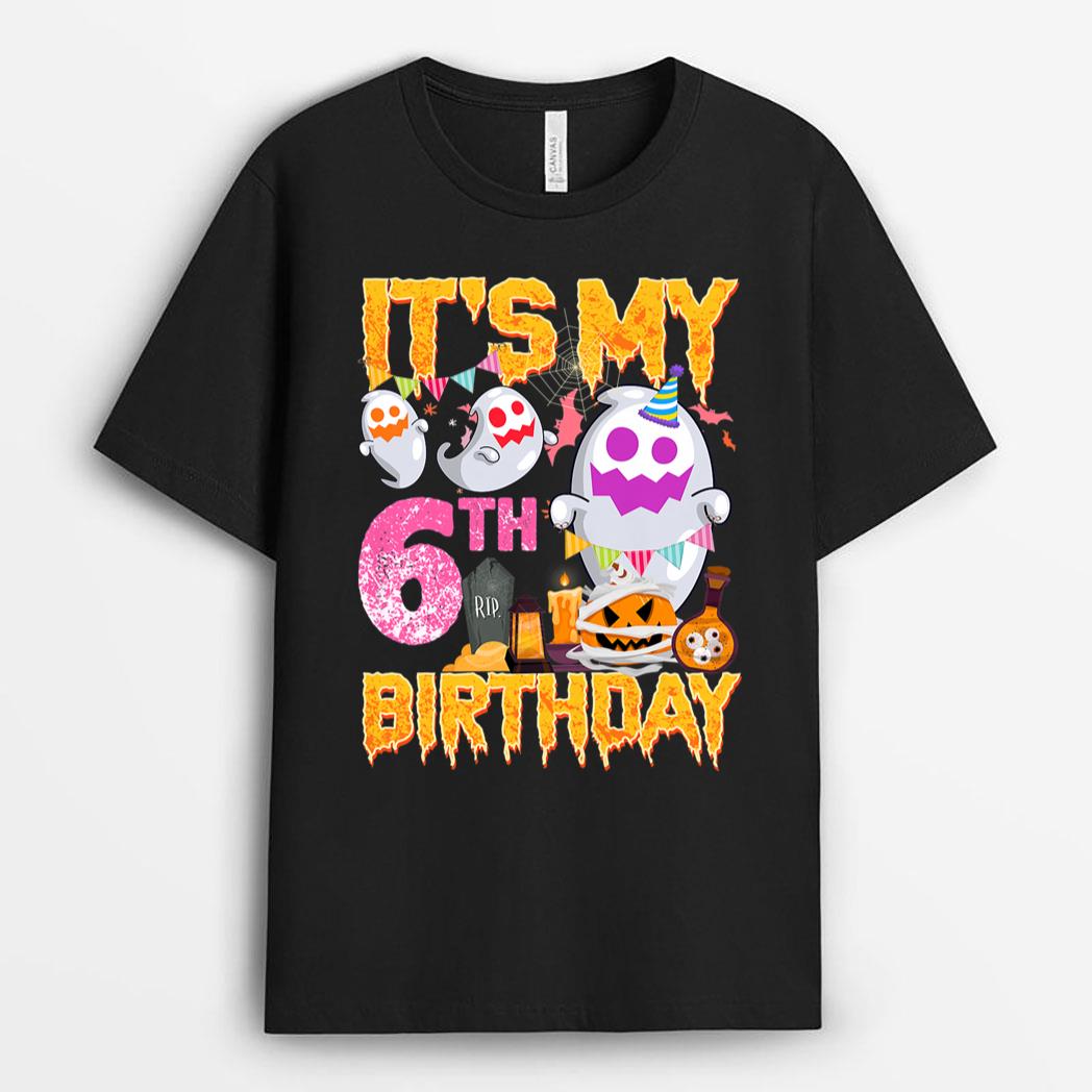 Kids 6 Year Old Gift 6th Birthday Ghost Pumpkin Halloween Costume T-Shirt