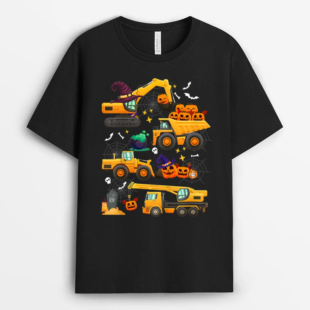 Kids Construction Vehicle Halloween Crane Truck Pumpkin Boys Kids T-Shirt