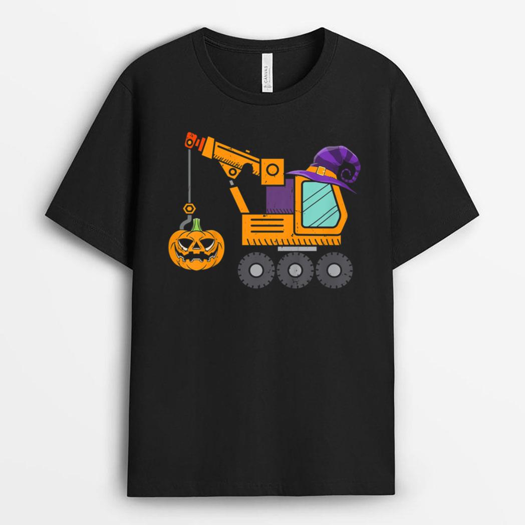 Kids Crane Truck Pumpkin Toddler Baby Boys Halloween Kids T-Shirt