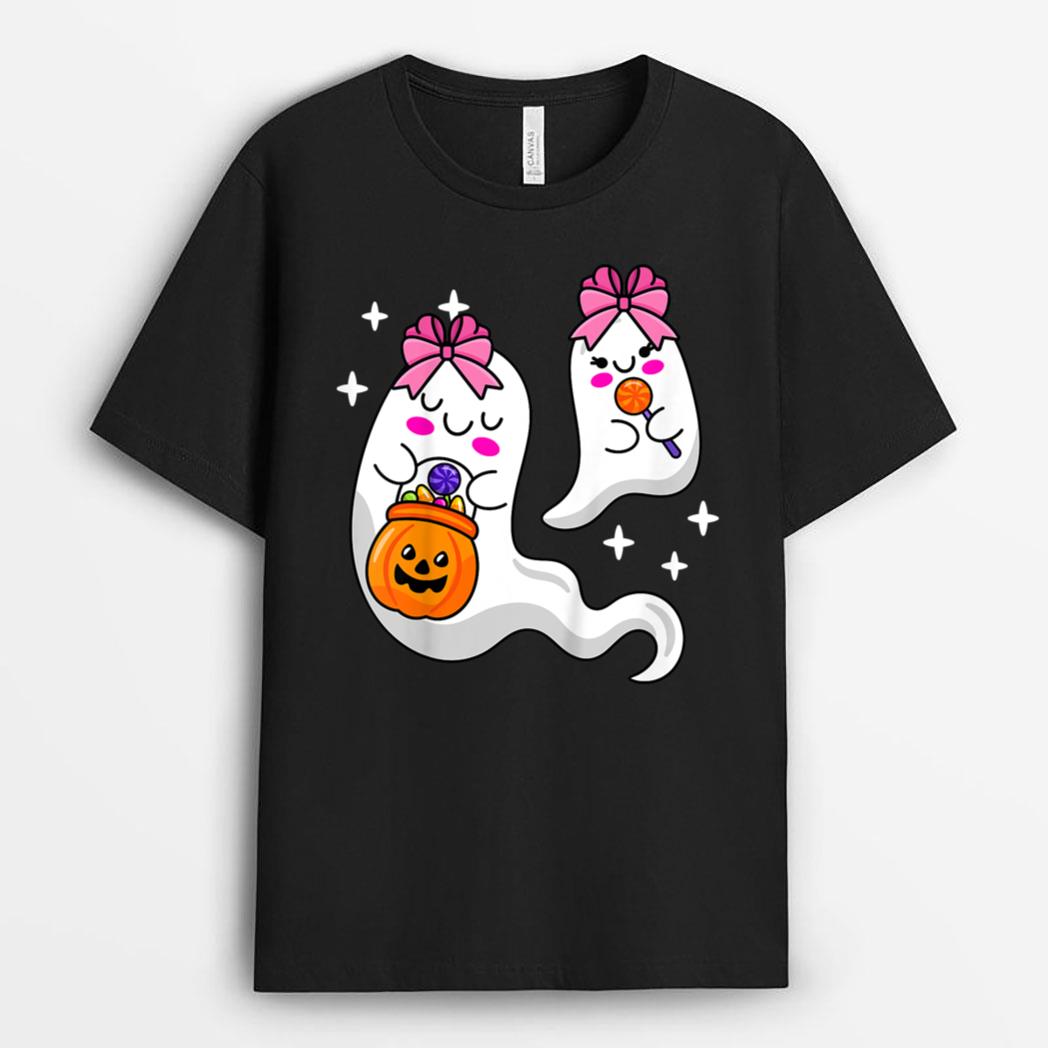 Kids Ghost Trick Or Treat Funny Halloween Costume Cute Spirit T-Shirt