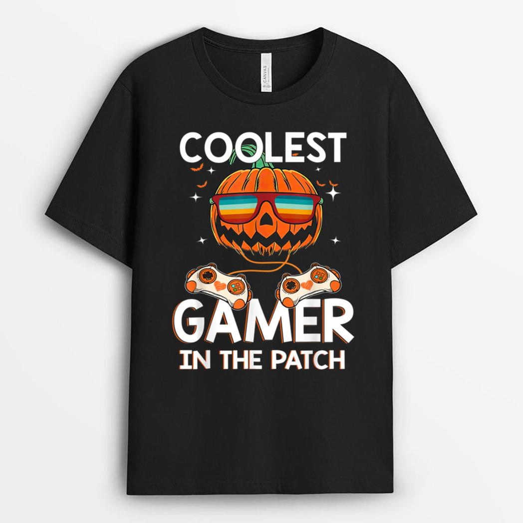 Kids Halloween Coolest Gamer In The Patch Boys Girls Pumpkin Ver 2 T-Shirt