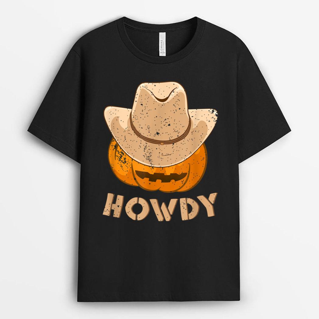 Kids Howdy Cowboy Pumpkin Boys Girls Men Halloween Greeting T-Shirt