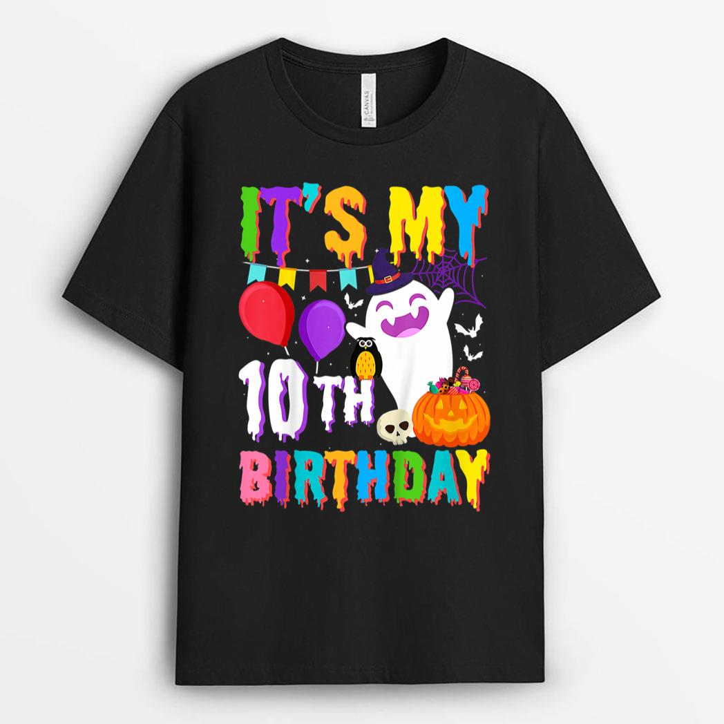 Kids It's My 10th Birthday Gift Ghost Pumpkin Halloween Costume T-Shirt