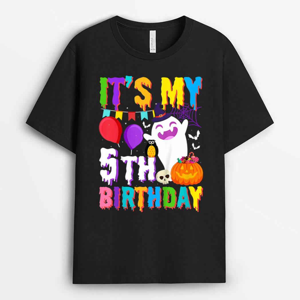 Kids It's My 5th Birthday Gift Ghost Pumpkin Halloween Costume T-Shirt