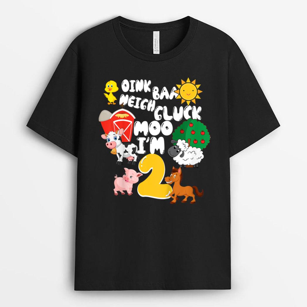 Kids Oink Baa Neigh Cluck I'm 2 Year Old 2nd Birthday Farmer T-Shirt