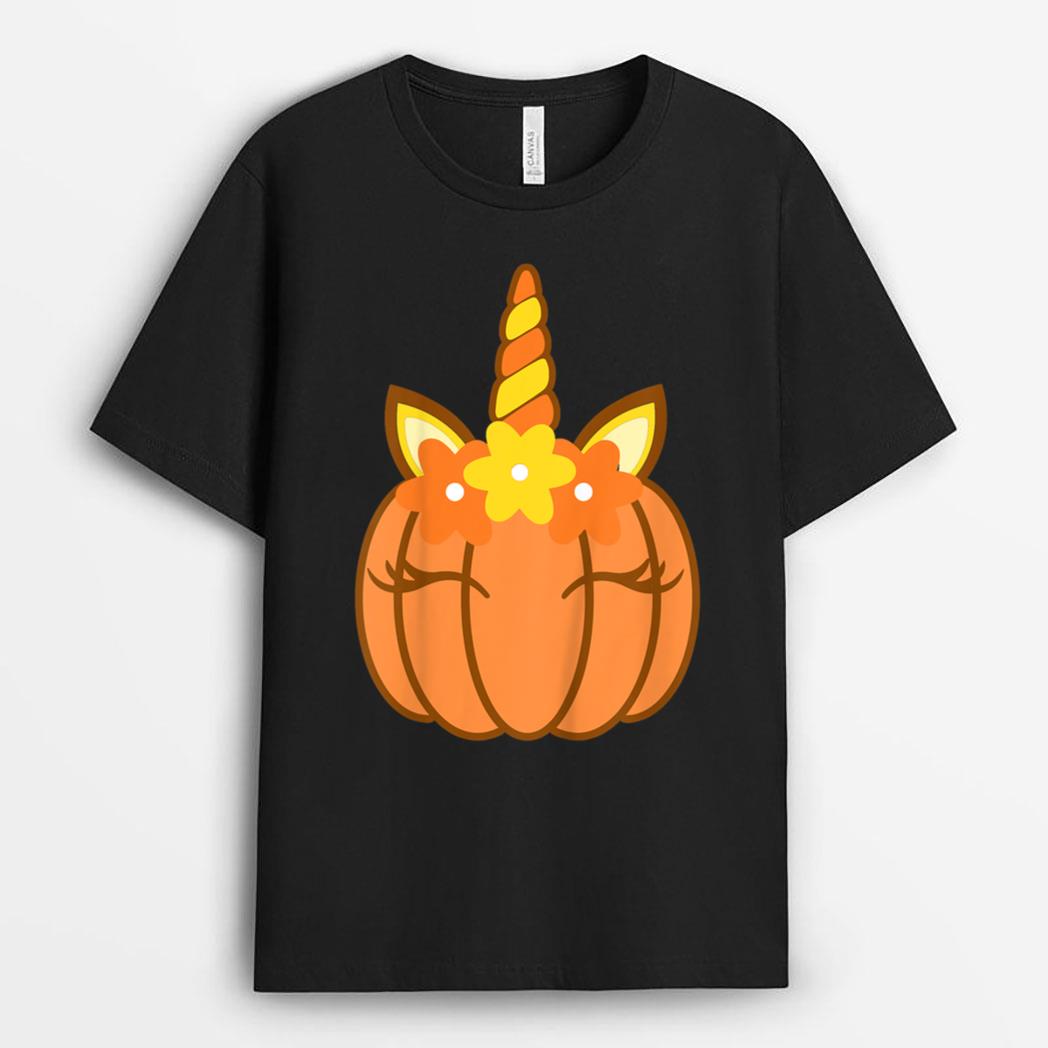 Kids Pumpkin Unicorn Face for Girls Toddler Halloween Costume T-Shirt