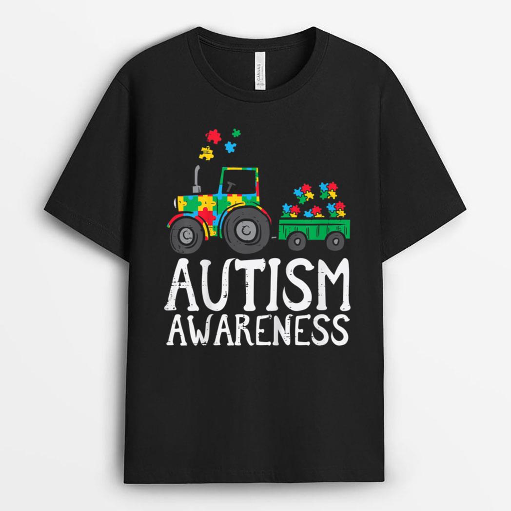 Kids Tractor Autism Awareness Farmer Truck Toddler Boys Kids T-Shirt