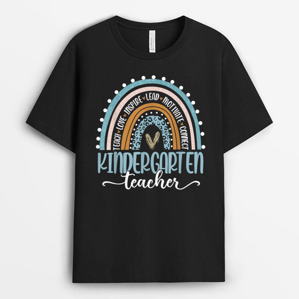 Kindergarten Teacher Leopard Rainbow First Day Of School T-Shirt