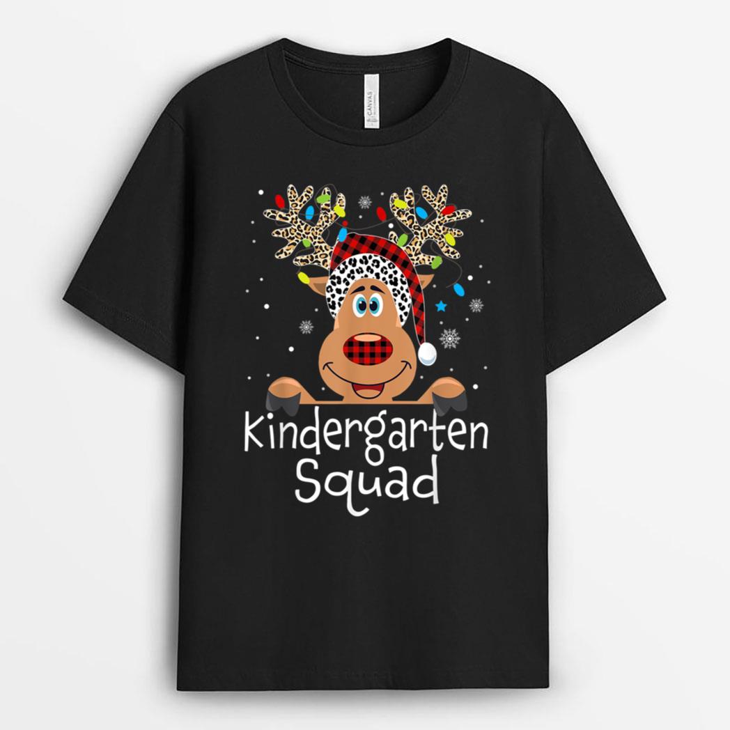 Kindergarten Teacher Squad Reindeer Funny Teacher Christmas T-Shirt