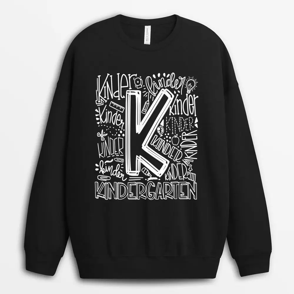 Kindergarten Teacher Squad Reindeer Funny Teacher Christmas Sweatshirt - Black