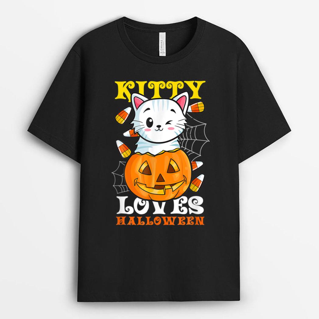 Kitty Loves Halloween Funny Scary And Spooky Halloween Cat T-Shirt