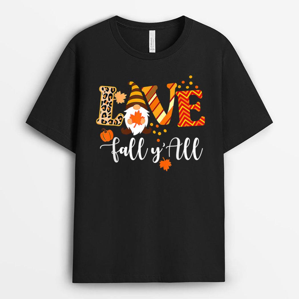 Leopard Love Fall Y'all Gnome Pumpkin Autumn Thanksgiving T-Shirt