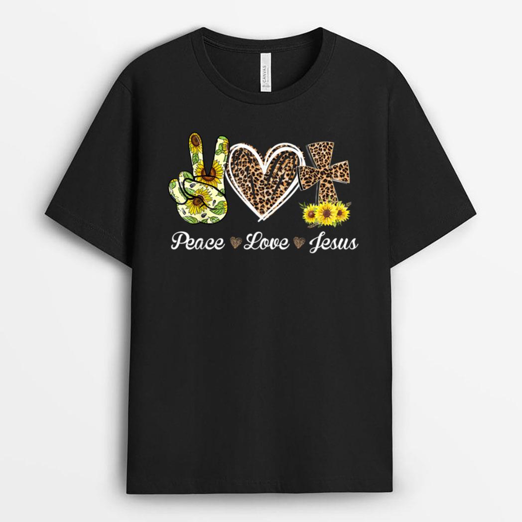 Leopard Peace Love Jesus Lovers Christ Cross Hippie T-Shirt