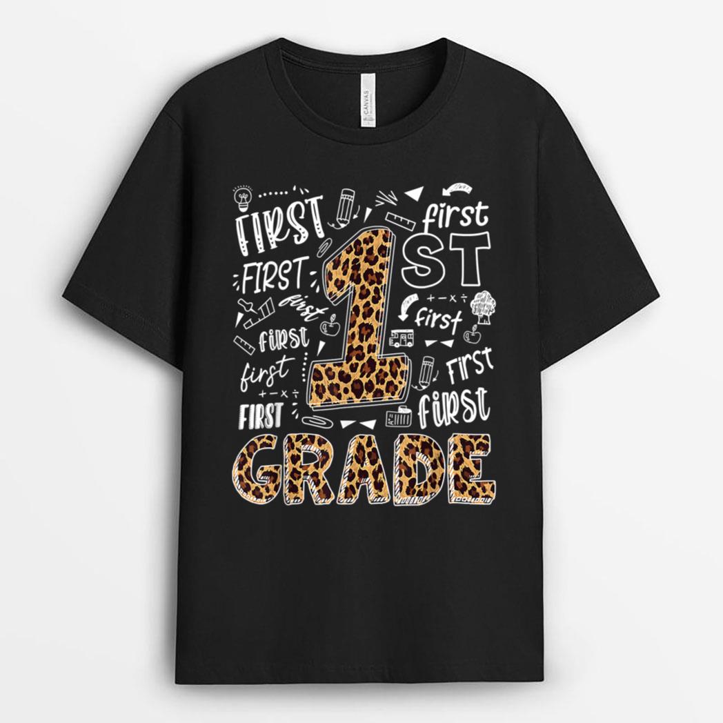 Leopard Print 1st Grade Teacher Kids Back to School T-Shirt
