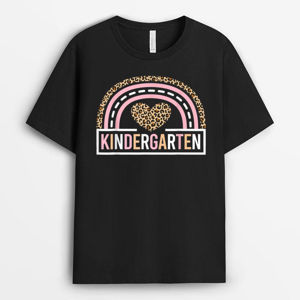 Leopard Rainbow Kindergarten Teacher First Day of School T-Shirt