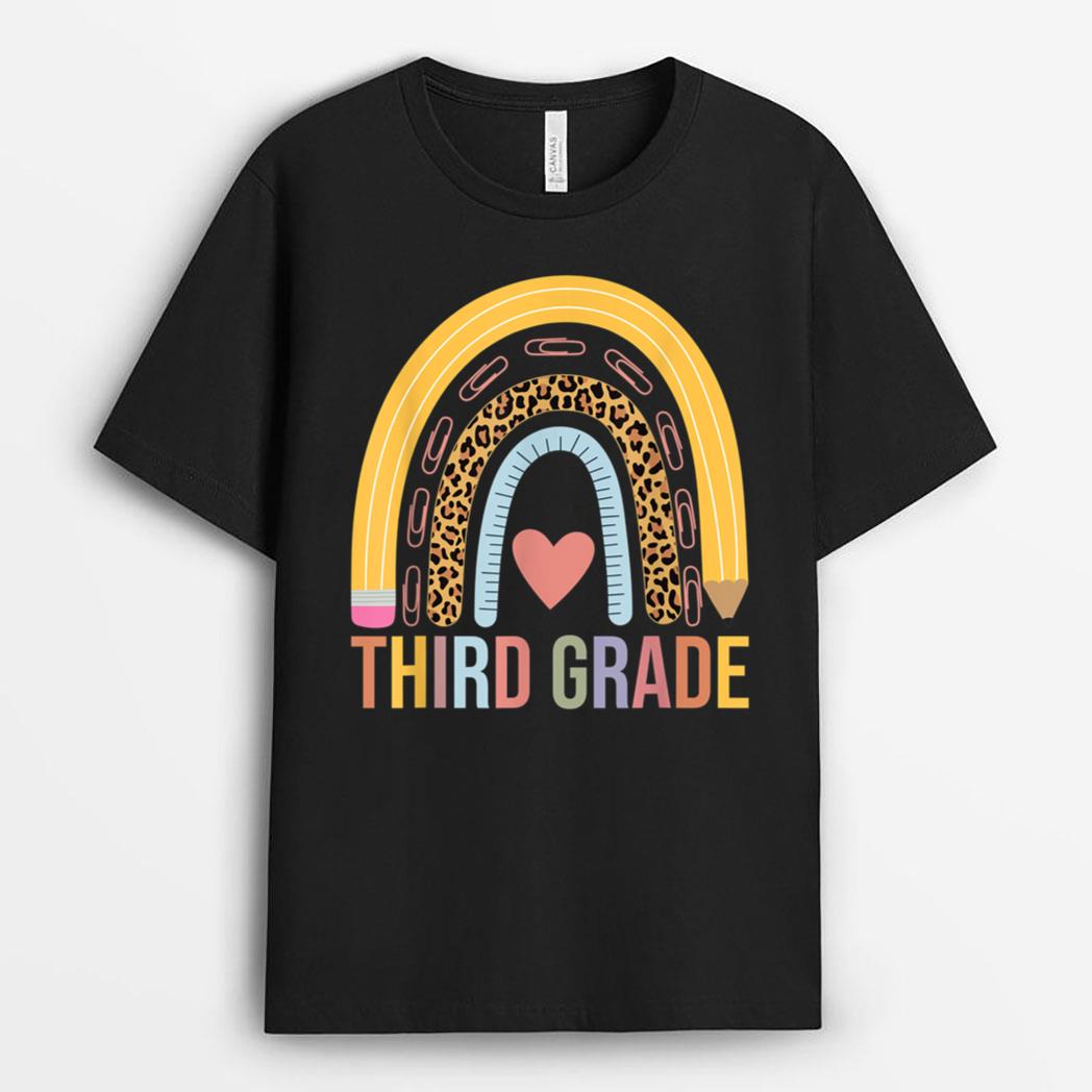 Leopard Rainbow Third Grade Teacher Student Back To School T-Shirt