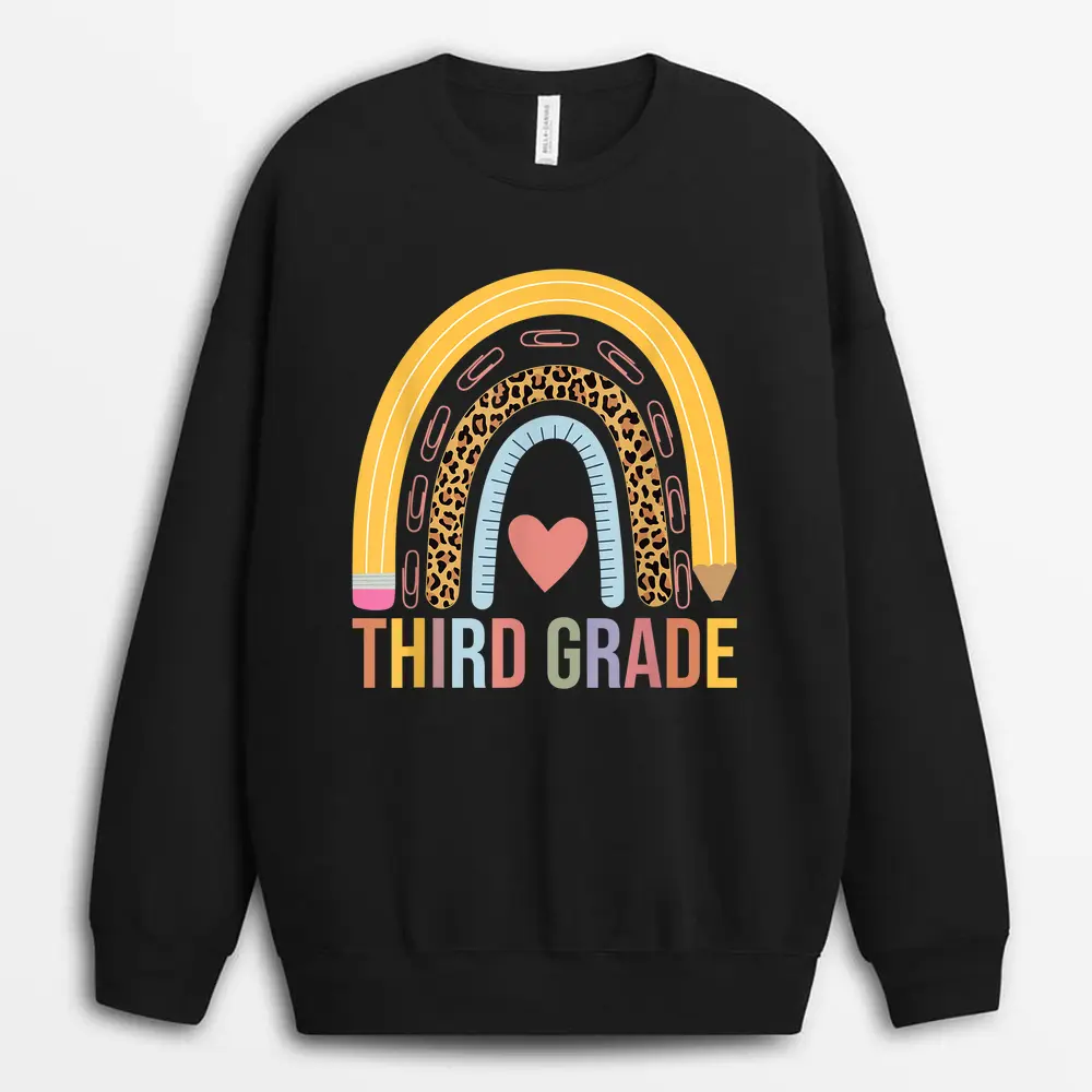 Leopard Rainbow Kindergarten Teacher First Day Of School Sweatshirt - Black