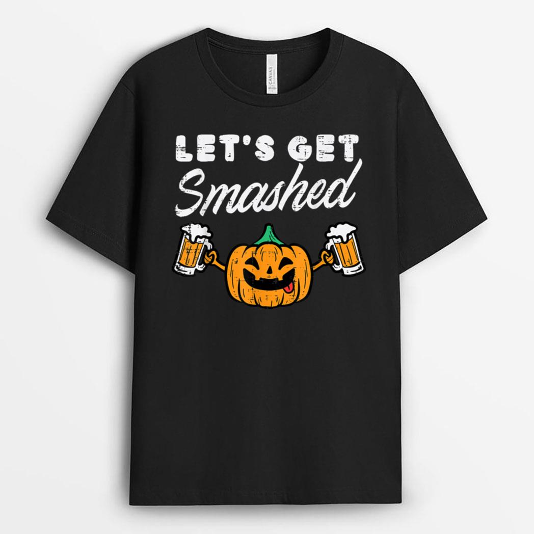 Let's Get Smashed Funny Pumpkin Adult Halloween Costume T-Shirt