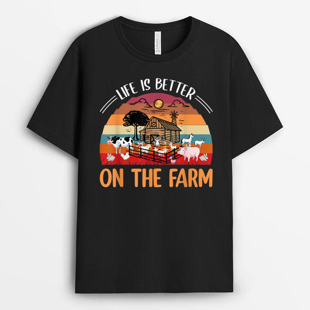 Life is better on the Farm Animals Retro Country Farm Girls T-Shirt