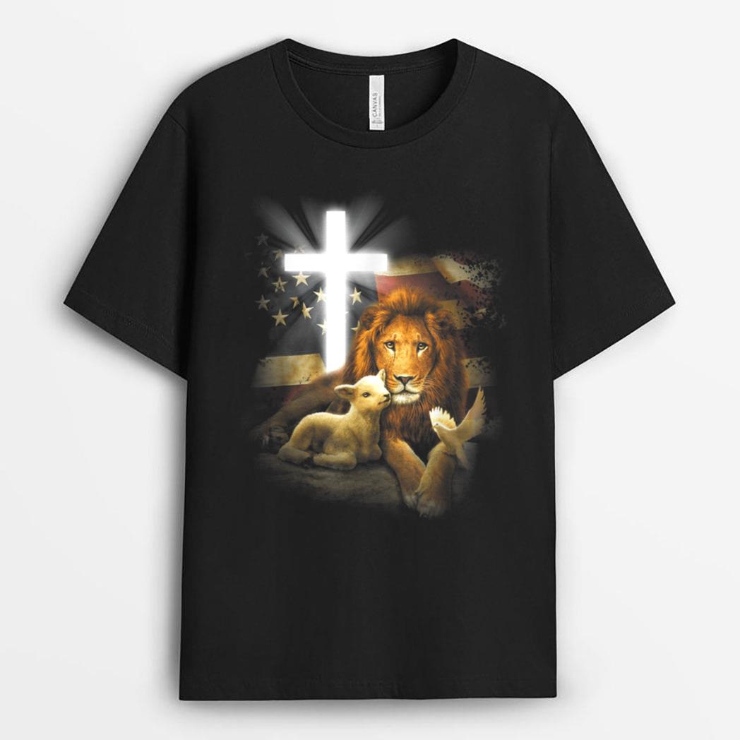 Lion And Lamb Cross Jesus Christ T-Shirt