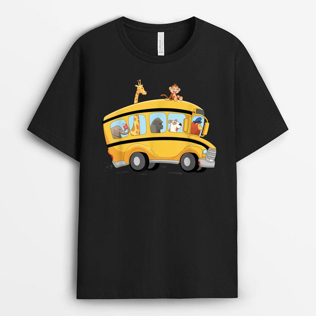 lion,Dog and Monkey in a School Bus Funny T-Shirt