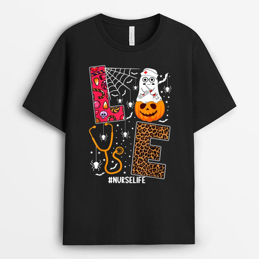 Love Nurse Pumpkin Leopard Fall Halloween Thanksgiving T-Shirt