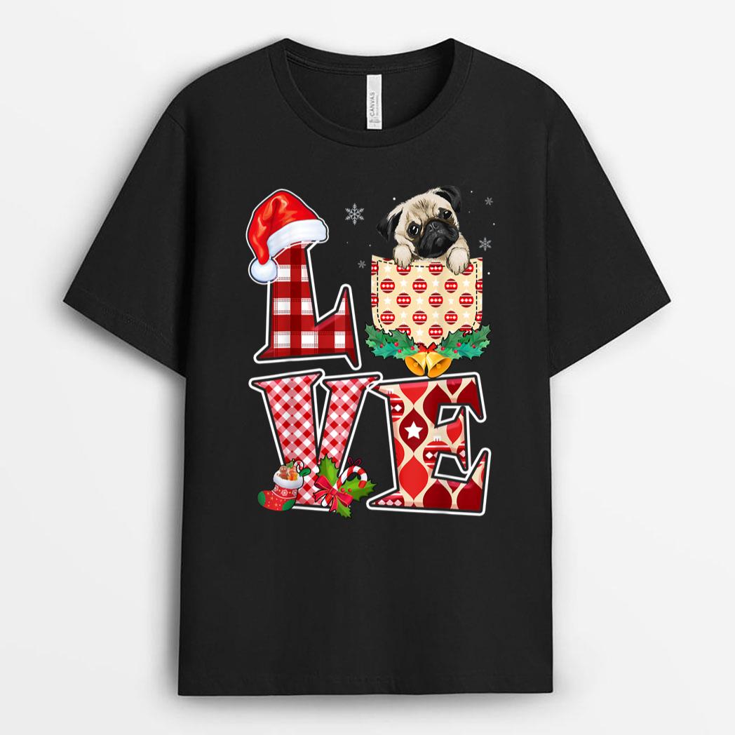 LOVE Pug  Christmas Dog Lover T-Shirt