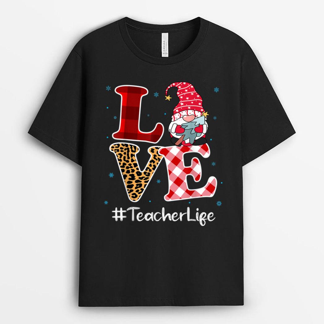 Love Teacher Gnome Christmas Matching Pajamas Women T-Shirt