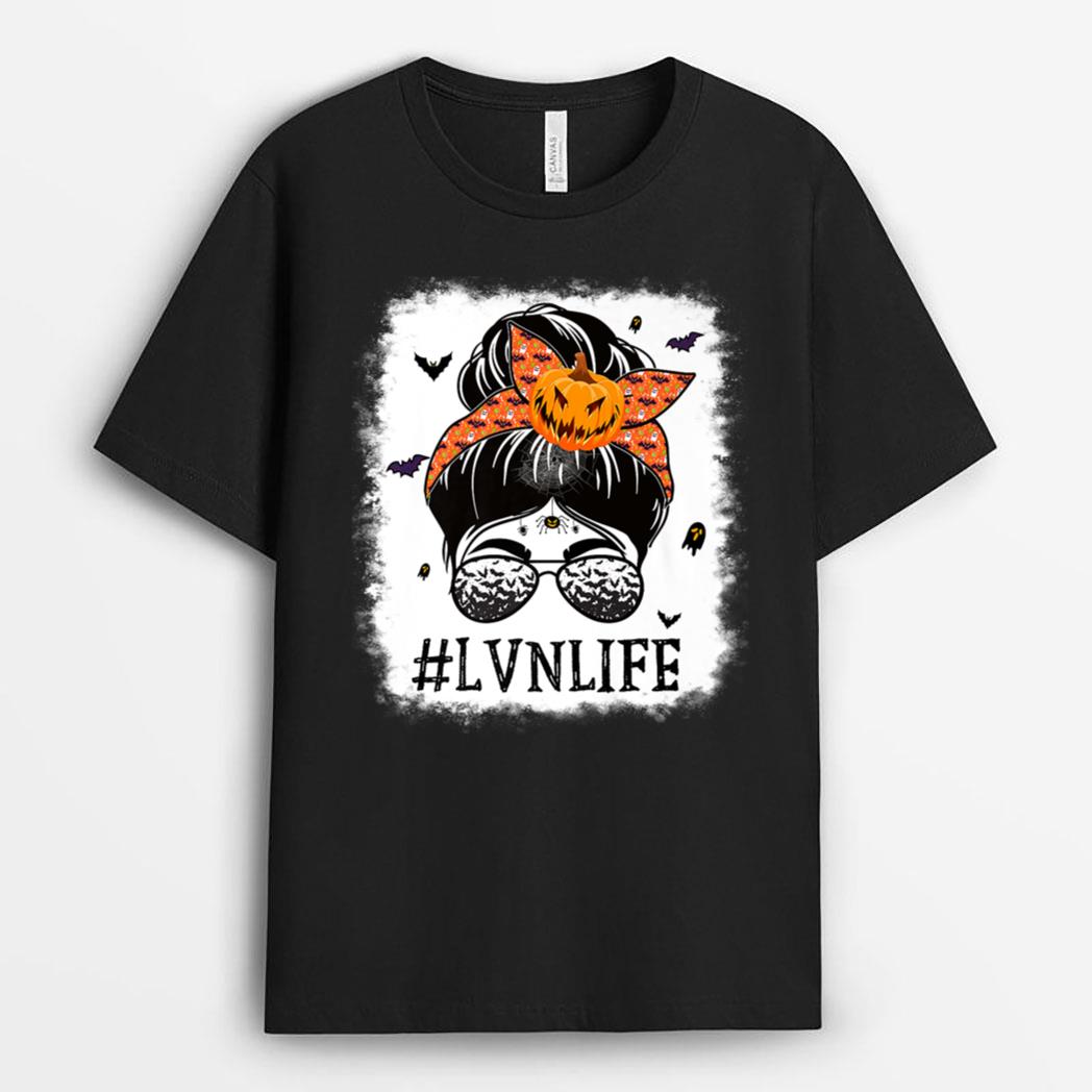 LVN Licensed Vocational Nurse Messy Bun Spooky Halloween T-Shirt