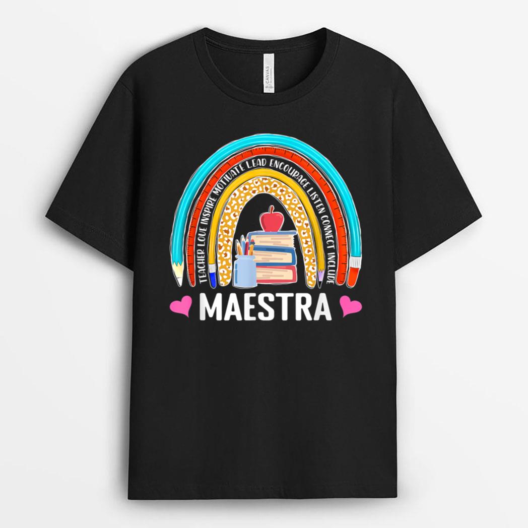 Maestra Boho Rainbow Leopard Spanish Bilingual Teacher T-Shirt