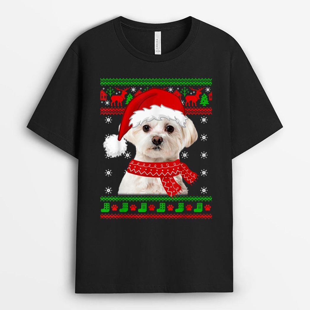 Maltese Dog Ugly  Christmas Puppy Dog Lover T-Shirt
