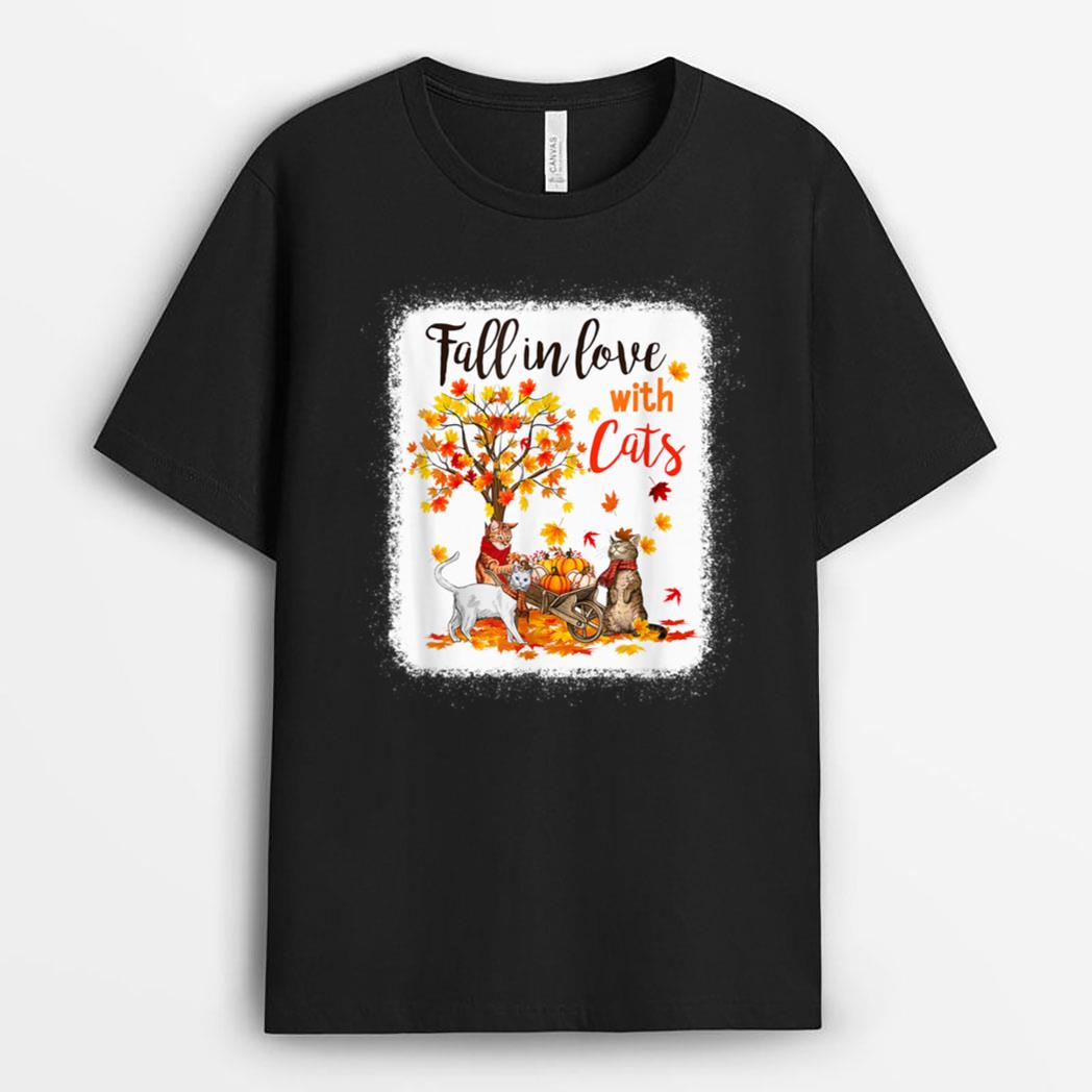 Maple Cat Leaf Fall Hello Autumn Bicycle T-Shirt